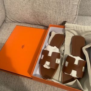 Gold Hermes Oran Sandal Size 39